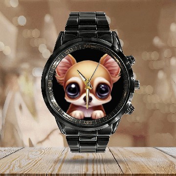 Discover Charming Chihuahua Portrait Calendar Steel Band Watch