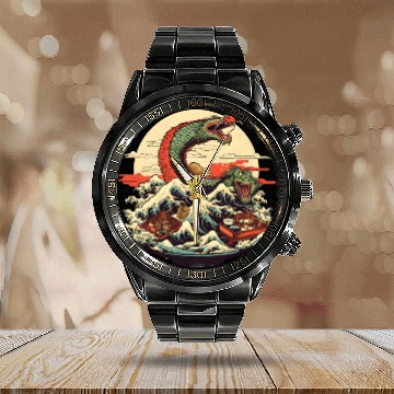 Discover Sushi Dragon Japanesse Kawaii Calendar Steel Band Watch