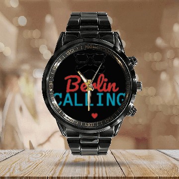 Discover Black Red Blue Berlin Calling Calendar Steel Band Watch