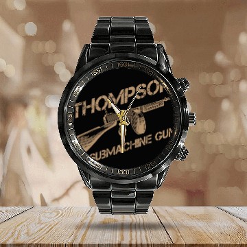 Discover Thompson Submachine Gun | World War 2 Weapon Calendar Steel Band Watch