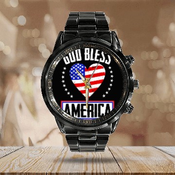 Discover God Bless America Independence Day USA Patriot Calendar Steel Band Watch