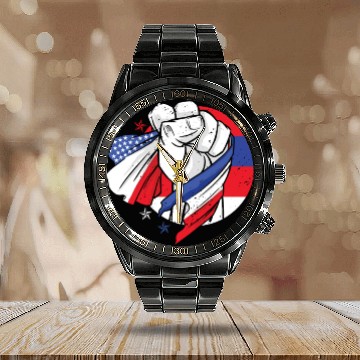 Discover American Pride US Patriots American Fist Loverty Calendar Steel Band Watch