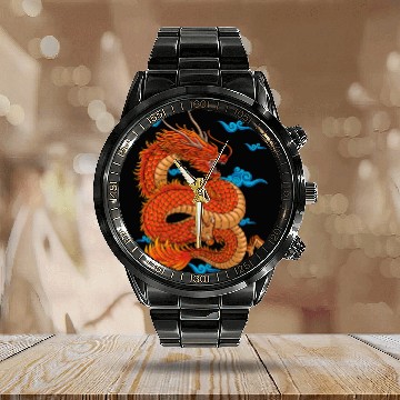 Discover Angry japanese red dradon Calendar Steel Band Watch
