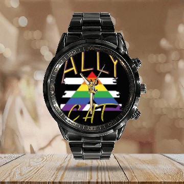 Discover LGBTQ Ally Cat Gay Pride Rainbow Ally Cat Lovers Calendar Steel Band Watch