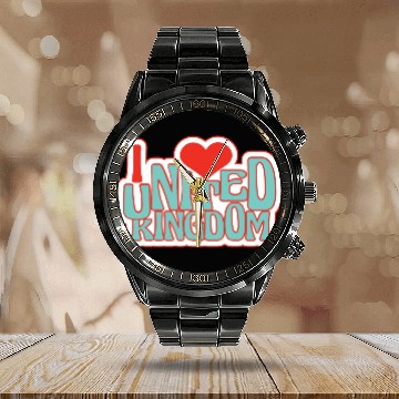 Discover United kingdom hearts Calendar Steel Band Watch