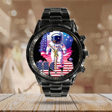Discover USA Pride American Flag Patriotic Design Calendar Steel Band Watch