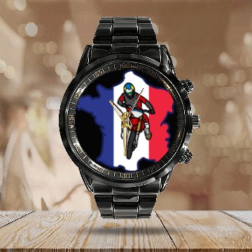 Discover France Drapeau Motocross Calendar Steel Band Watch