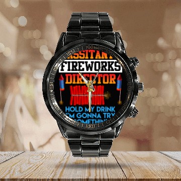 Discover Independence Day Assistant Fireworks Director USA Calendar Steel Band Watch