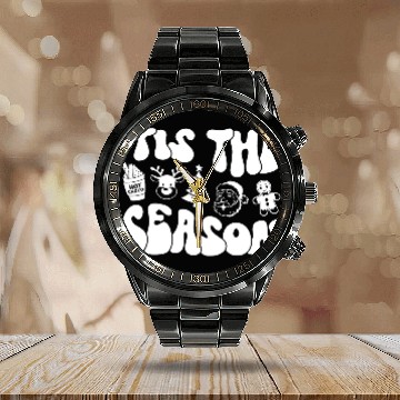 Discover Tis The Season - Christmas Vibes - Cozy Season Calendar Steel Band Watch
