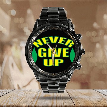 Discover Never Give Up red Calendar Steel Band Watch