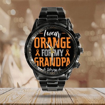 Discover I Wear Orange For My Grandpa Multiples Sclerosis Calendar Steel Band Watch