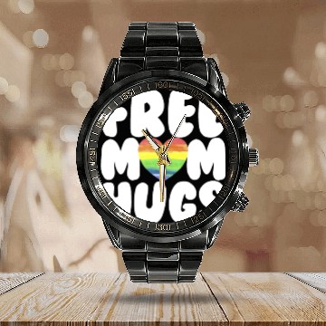 Discover Free Mom Hugs LGBTQ Plus Rainbow Heart Free Hugs Calendar Steel Band Watch