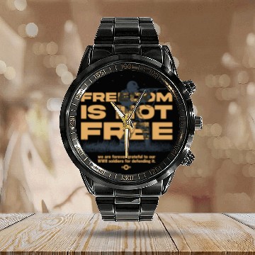Discover Freedom Is Not Free - WW2 Veteran Tribute Calendar Steel Band Watch