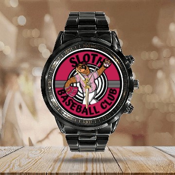 Discover Sloth Club Sloth Baseball Calendar Steel Band Watch