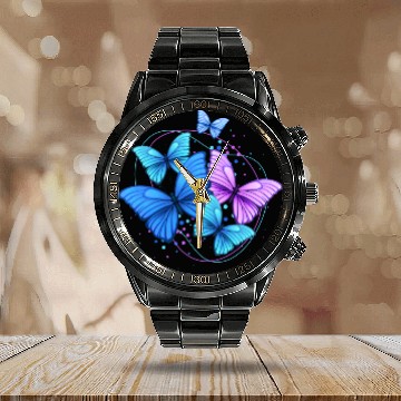 Discover "Fluttering Elegance: Butterfly Print Calendar Steel Band Watch"