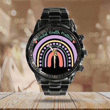 Discover Mental Health Matters | Rainbow Peach Candy Calendar Steel Band Watch