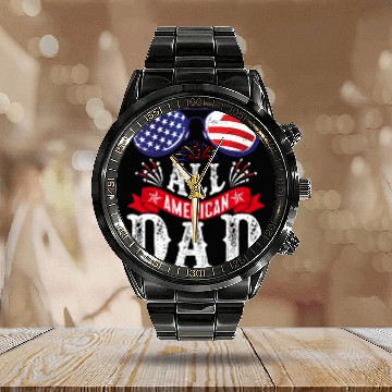 Discover All American Dad America Pride US Patriot Calendar Steel Band Watch