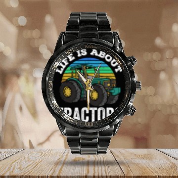 Discover Life Is About Tractors Ranch Farmer Farm Farming Calendar Steel Band Watch