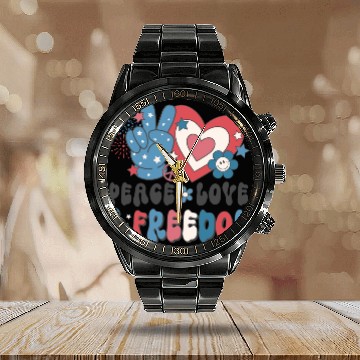 Discover Peace Love & Freedom Calendar Steel Band Watch
