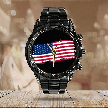 Discover USA Flag: Proudly American Calendar Steel Band Watch
