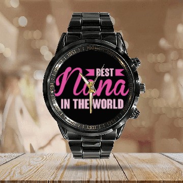 Discover Best Nana In The World hippie Calendar Steel Band Watch