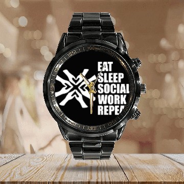 Discover DESIGNSocial Worker Eat Sleep Social Work Repeat w Calendar Steel Band Watch
