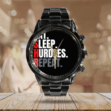 Discover Eat sleep hurdles repeat aesthetic Calendar Steel Band Watch