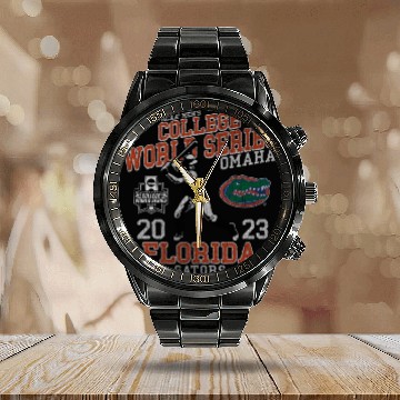 Discover College World Series 2023 Baseball Vintage Calendar Steel Band Watch