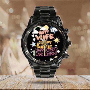 Discover Happy Wife Happy Credit Card Company Calendar Steel Band Watch