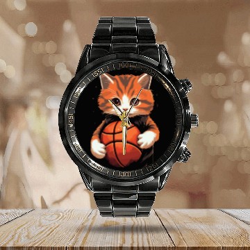 Discover Basketball Cat Basketball Player I Love Basketball Calendar Steel Band Watch