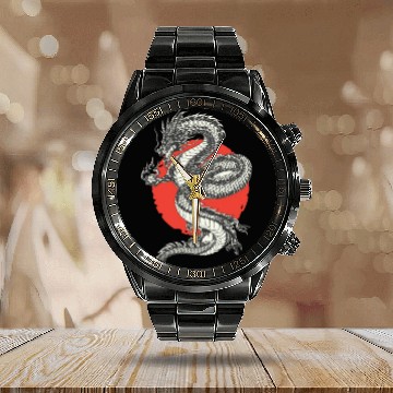 Discover Japanese black dragon Calendar Steel Band Watch