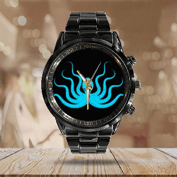 Discover Menace Octopus Neon Blue Calendar Steel Band Watch