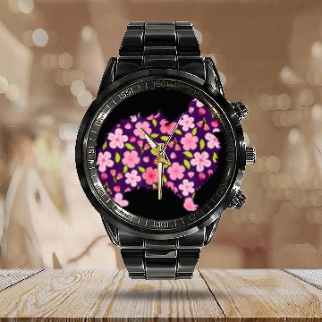 Discover Pomeranian Dogs Flower Pattern Pomeranians Lover Calendar Steel Band Watch