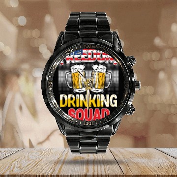 Discover Freedom Drinking Squad USA Party Independence Day Calendar Steel Band Watch