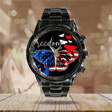 Discover American Freedom Independence Day Butterfly Calendar Steel Band Watch