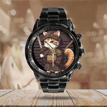 Discover Samurai Cat Warrior Japanese Ninja Cat Kawaii Calendar Steel Band Watch
