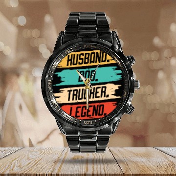 Discover Husband Dad Trucker Legend Calendar Steel Band Watch