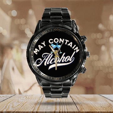 Discover May Contain Alcohol Calendar Steel Band Watch