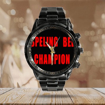 Discover Spelling Bee Champion Funny cool Calendar Steel Band Watch