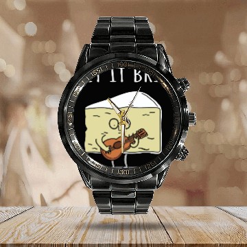 Discover Let It Brie Cheese Musician With Guitar Calendar Steel Band Watch