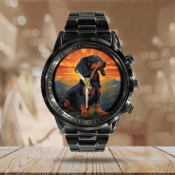Discover Long Haired Dachshund pet lover retro vintage Calendar Steel Band Watch