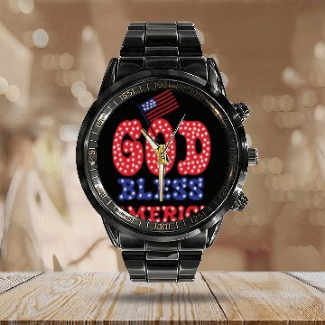 Discover PATRIOTIC DAY GOD BLESS AMERICA Calendar Steel Band Watch