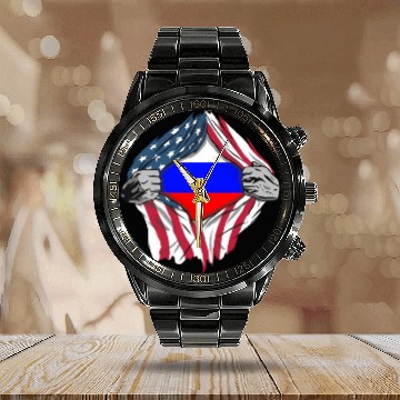 Discover Russian American Blood Inside Me Country Flags Calendar Steel Band Watch