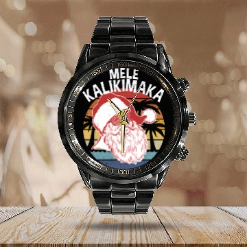 Discover Mele Kalikimaka Hipster Santa Palm Trees Calendar Steel Band Watch
