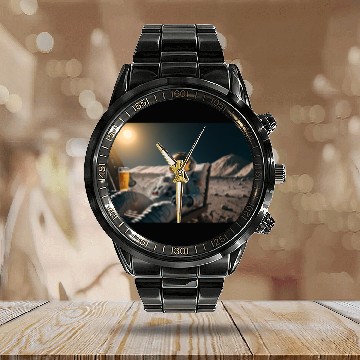 Discover Astronaut drinking beer on the moon Calendar Steel Band Watch