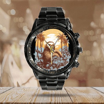Discover Cozy Sloth Illustration Calendar Steel Band Watch