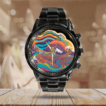Discover A psychedelic landscape. Calendar Steel Band Watch