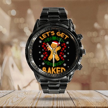 Discover Let's Get Baked Gingerbread Cookies Candy Cane Calendar Steel Band Watch