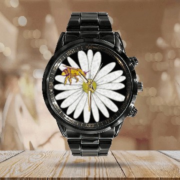 Discover Bee Mountain Daisy Calendar Steel Band Watch