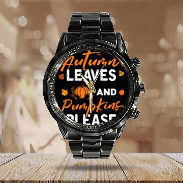 Discover Autumn Leaves Pumpkins Please Fall Lover hippie Calendar Steel Band Watch